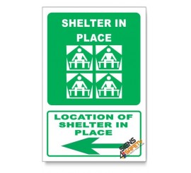 (GA25/D3) Shelter In Place Sign, Arrow Left, Descriptive Safety Sign