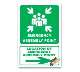 (GA26/D2) Emergency Assembly Point Sign, Arrow Right, Descriptive Safety Sign