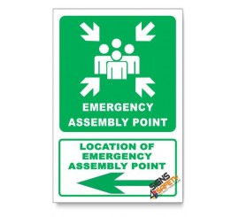 (GA26/D3) Emergency Assembly Point Sign, Arrow Left, Descriptive Safety Sign