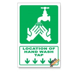 (GA27/D1) Hand Wash Tap Sign, Arrow Down, Descriptive Safety Sign