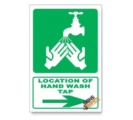 (GA27/D2) Hand Wash Tap Sign, Arrow Right, Descriptive Safety Sign