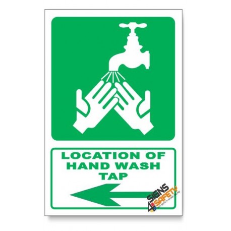 (GA27/D3) Hand Wash Tap Sign, Arrow Left, Descriptive Safety Sign