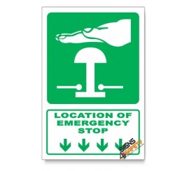 (GA29/D1) Emergency Stop Sign, Arrow Down, Descriptive Safety Sign