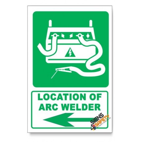 (IN3/D3) Arc Welder  Sign, Arrow Left, Descriptive Safety Sign