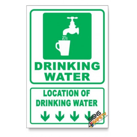 (IN4/D1) Drinking Water Sign, Arrow Down, Descriptive Safety Sign