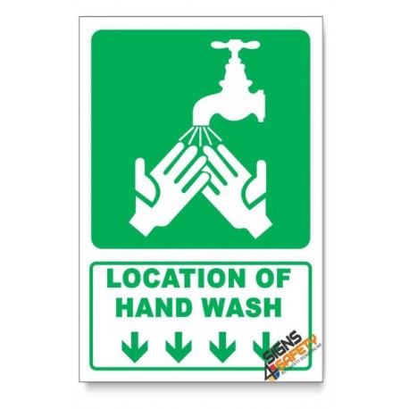 (IN5/D1) Hand Wash Sign, Arrow Down, Descriptive Safety Sign