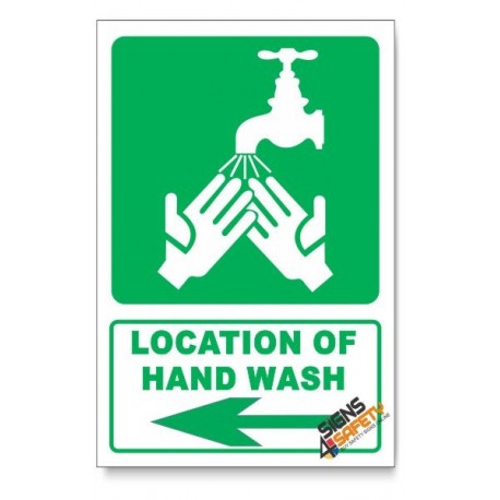 (IN5/D3) Hand Wash Sign, Arrow Left, Descriptive Safety Sign