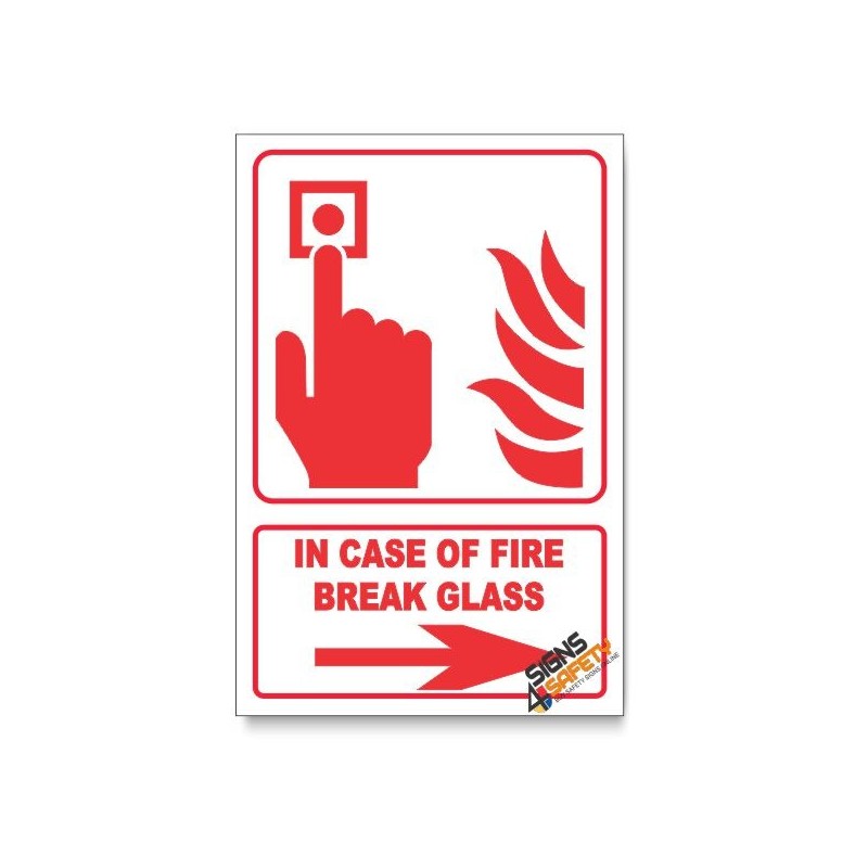 Nosa / SABS In Case Of Fire Break Glass, Arrow Right, Descriptive