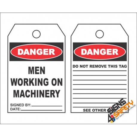(MST3) Danger Men Working on Machinery Safety Tag (10 Tags / Pack)