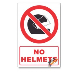No Helmets Prohibited Descriptive Safety Sign