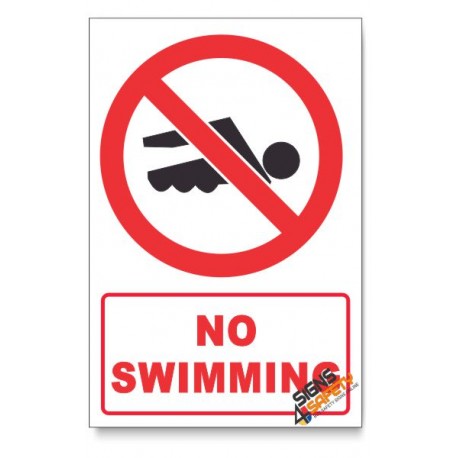 No Swimming Prohibited Descriptive Safety Sign