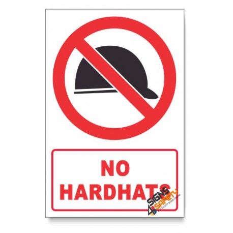 No Hardhats Prohibited Descriptive Safety Sign
