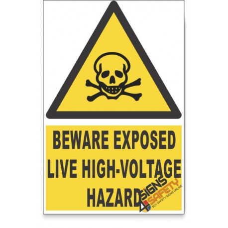 Exposed Live High-Voltage, Beware Hazard Descriptive Safety Sign