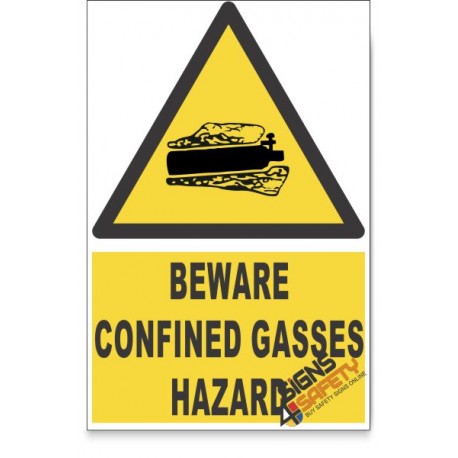 Confined Gasses, Beware Hazard Descriptive Safety Sign