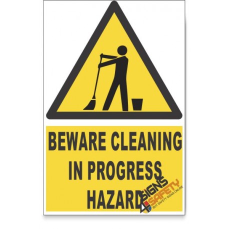 Cleaning In Progress, Beware Hazard Descriptive Safety Sign