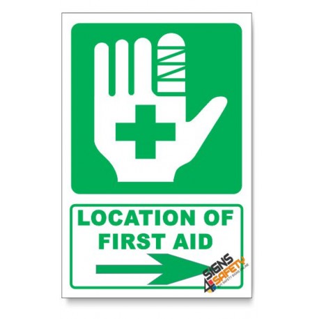 (IN7/D2) First Aid Sign, Arrow Right, Descriptive Safety Sign