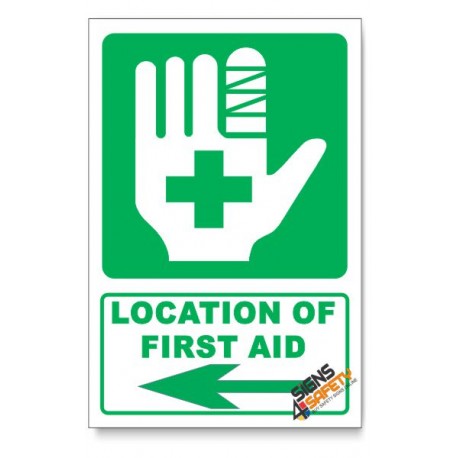 (IN7/D3) First Aid Sign, Arrow Left, Descriptive Safety Sign