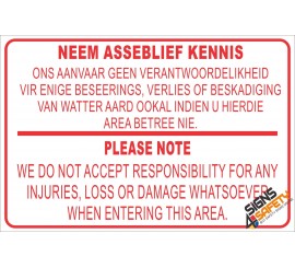 (NR2) Neem Asseblief Kennis / Please Note Disclaimer Sign