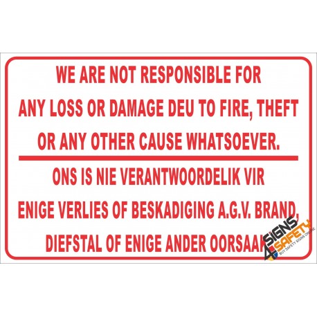 (NR7) Geen Verantwoordelikheid Teken / No Responsibility Disclaimer Sign