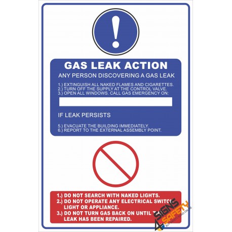 (G38) Gas Leak Action Safety Sign