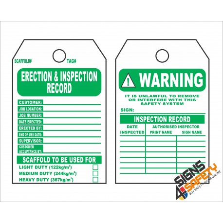 (ST8) Scaffolding Erection & Inspection Record Safety Tag