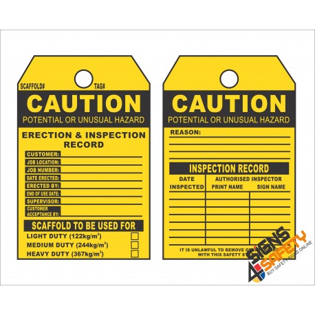(ST9) Caution Scaffolding Erection & Inspection Record Safety Tag