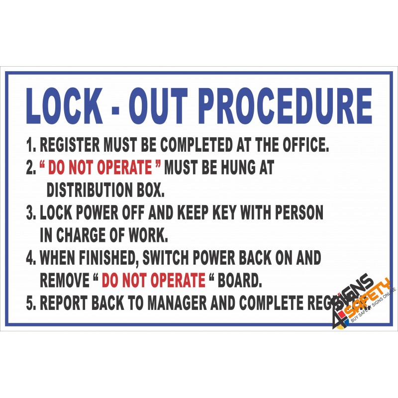 Nosa / SABS (FM6) LockOut Procedure Safety Rules Sign