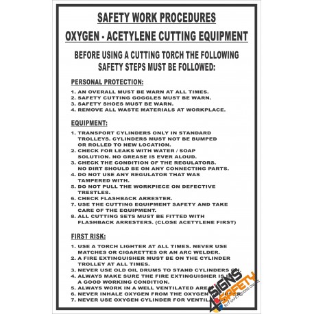 (FM10) Gas Cutting Equipment Safety Procedure Sign