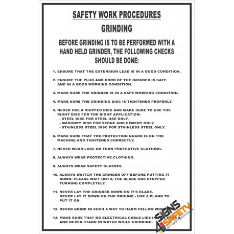 (FM11) Grinding Safety Procedure Sign