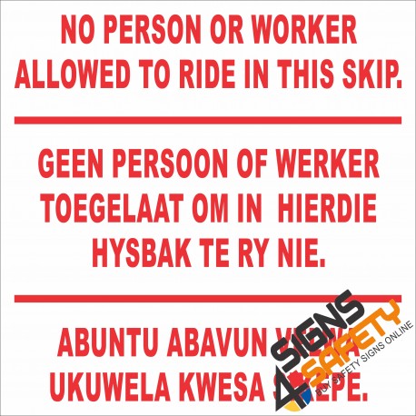 (FM37) No Person Allowed To Ride In Skip Sign